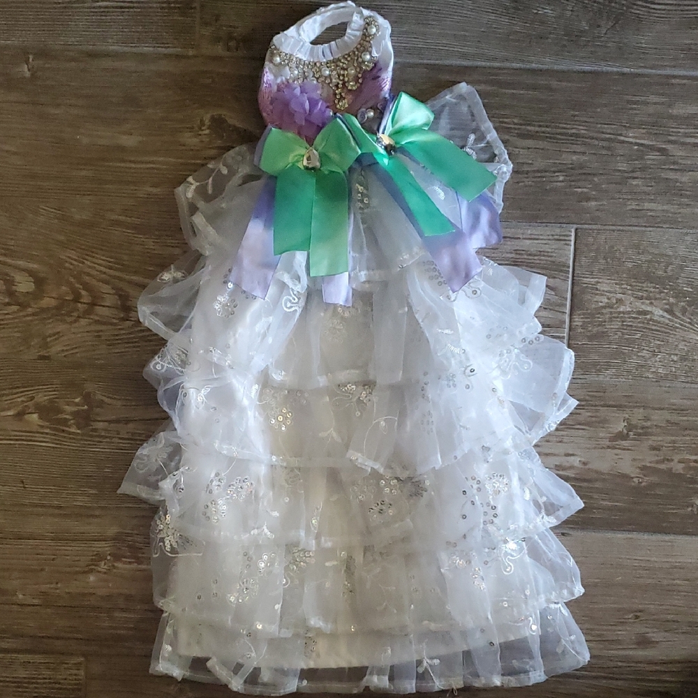 Homemade Elegant White and Purple Dog Dress Size X Small